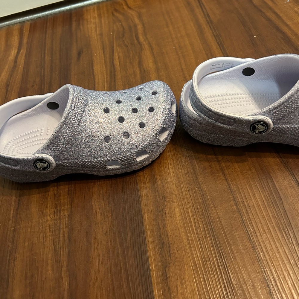Glitter Crocs Light Purple Sparkly Kids Clogs Shoes Size 1 - Picture 7 of 8